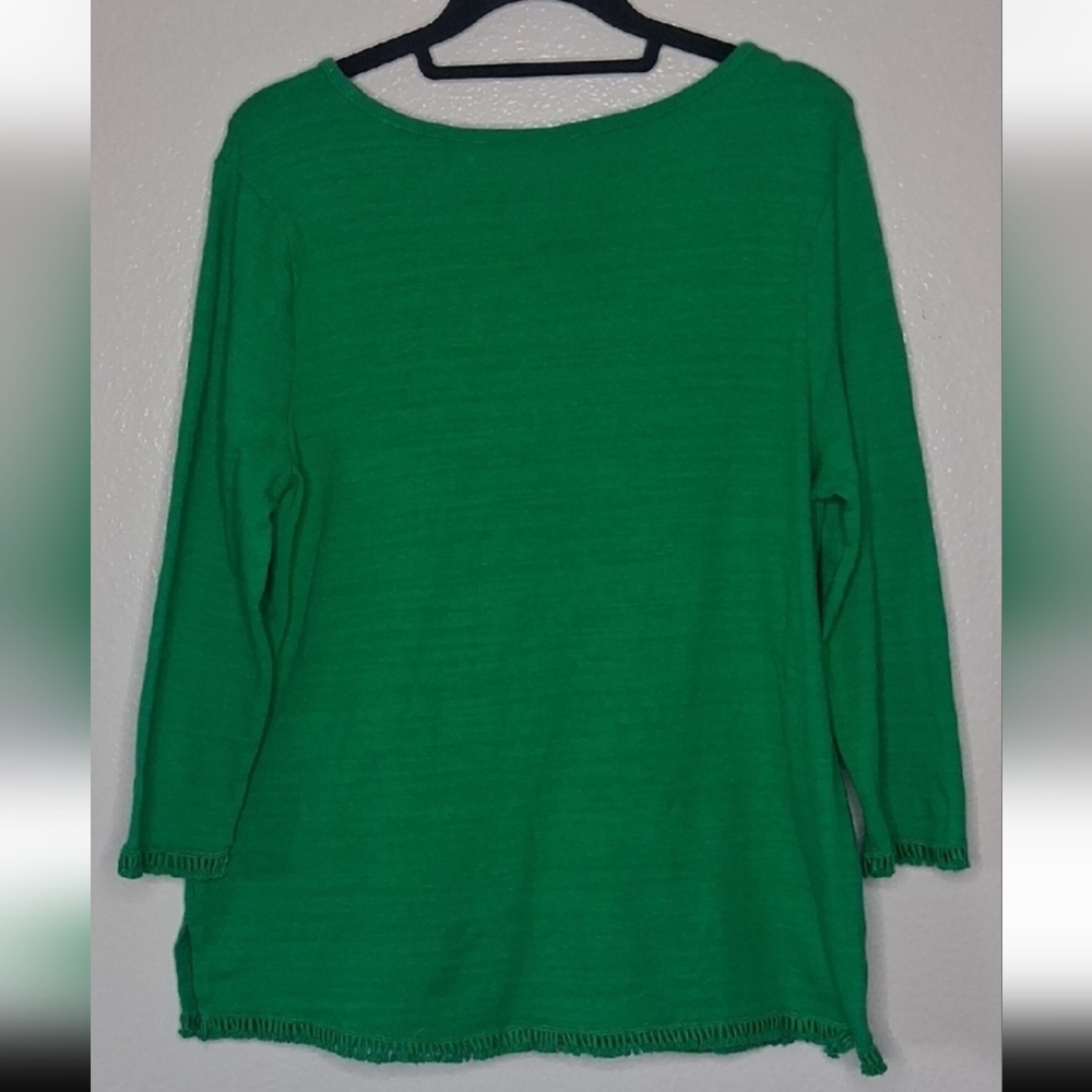 Charter Club Top Long Sleeve Green Round Neck Embroidered Petite Large - Picture 9 of 15